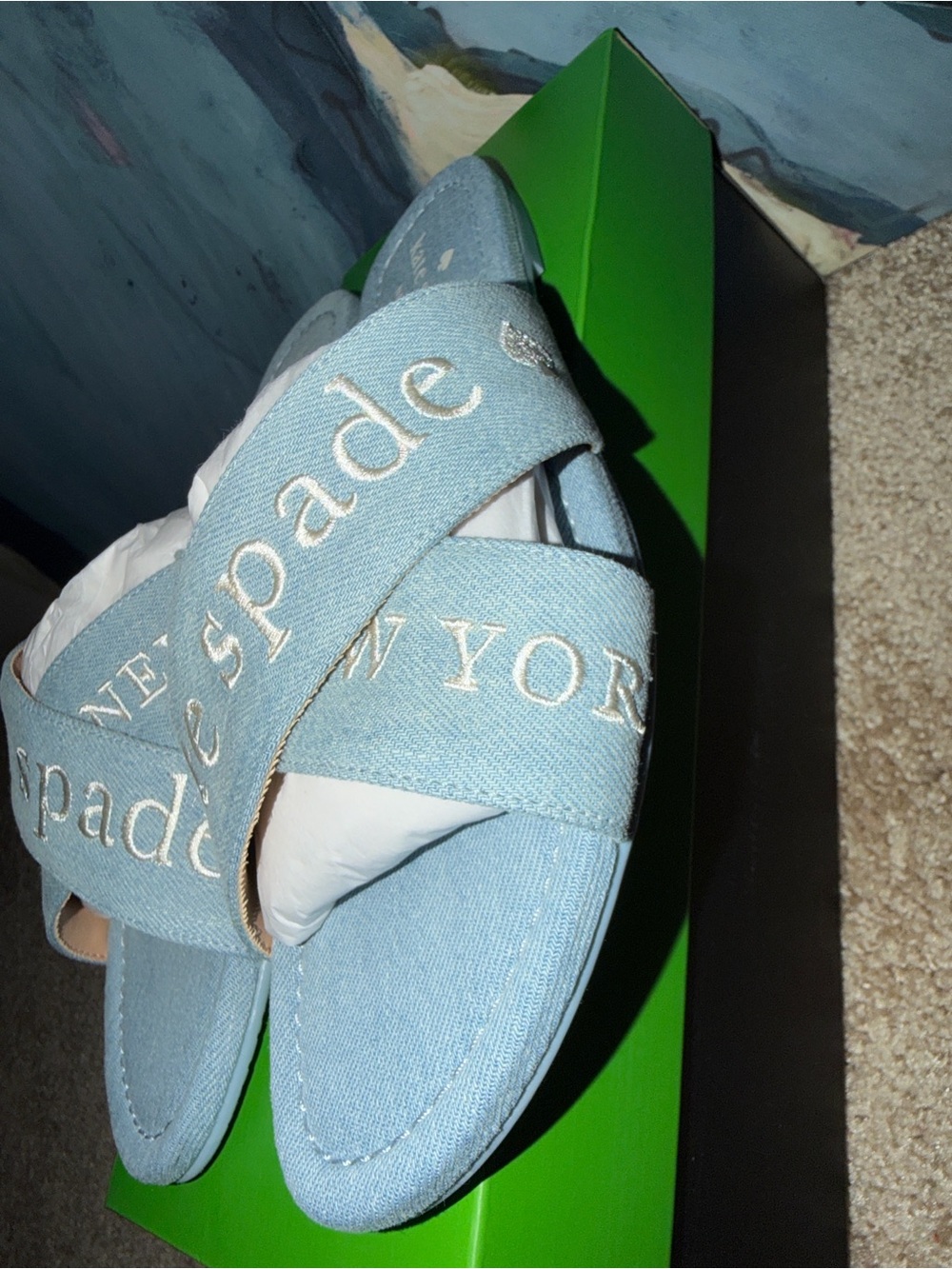 kate spade Light Blue Denim Crisscross Logo Slides - Picture 3 of 5